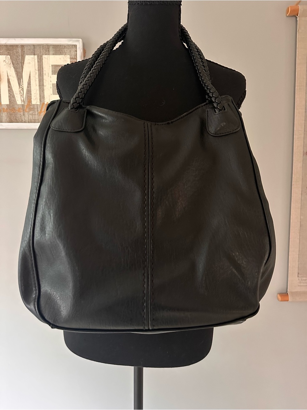 Antik Kraft Black Braided-Handle Leather Shoulder Bag